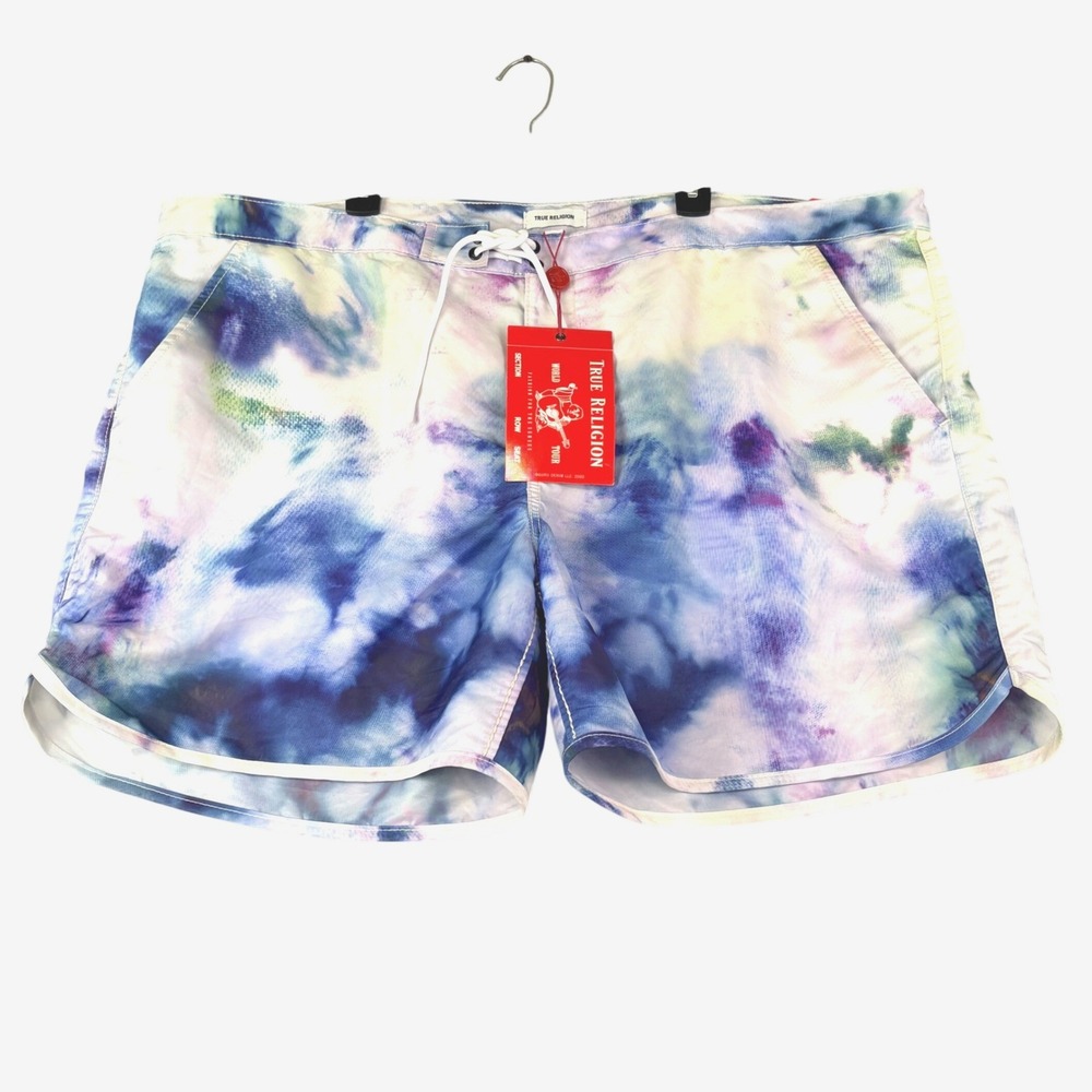 True Religion Mens W46 Blue Tie Dye Board Shorts Ricky Relaxed Swimwear NWT